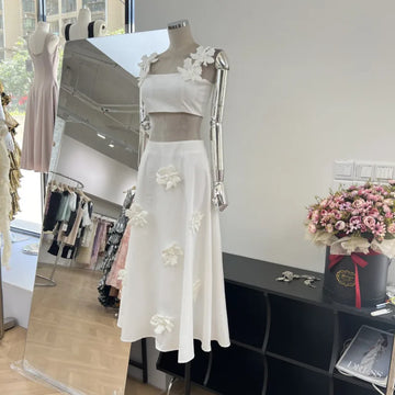 Xajzpa Fashion Solid Color 2 Piece Set Women's Flower Short Vest Casual Half Skirt 2025 Summer New Tide